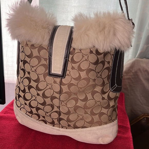 Coach Faux Fur Monogram Suede Purse - Picture 2 of 13